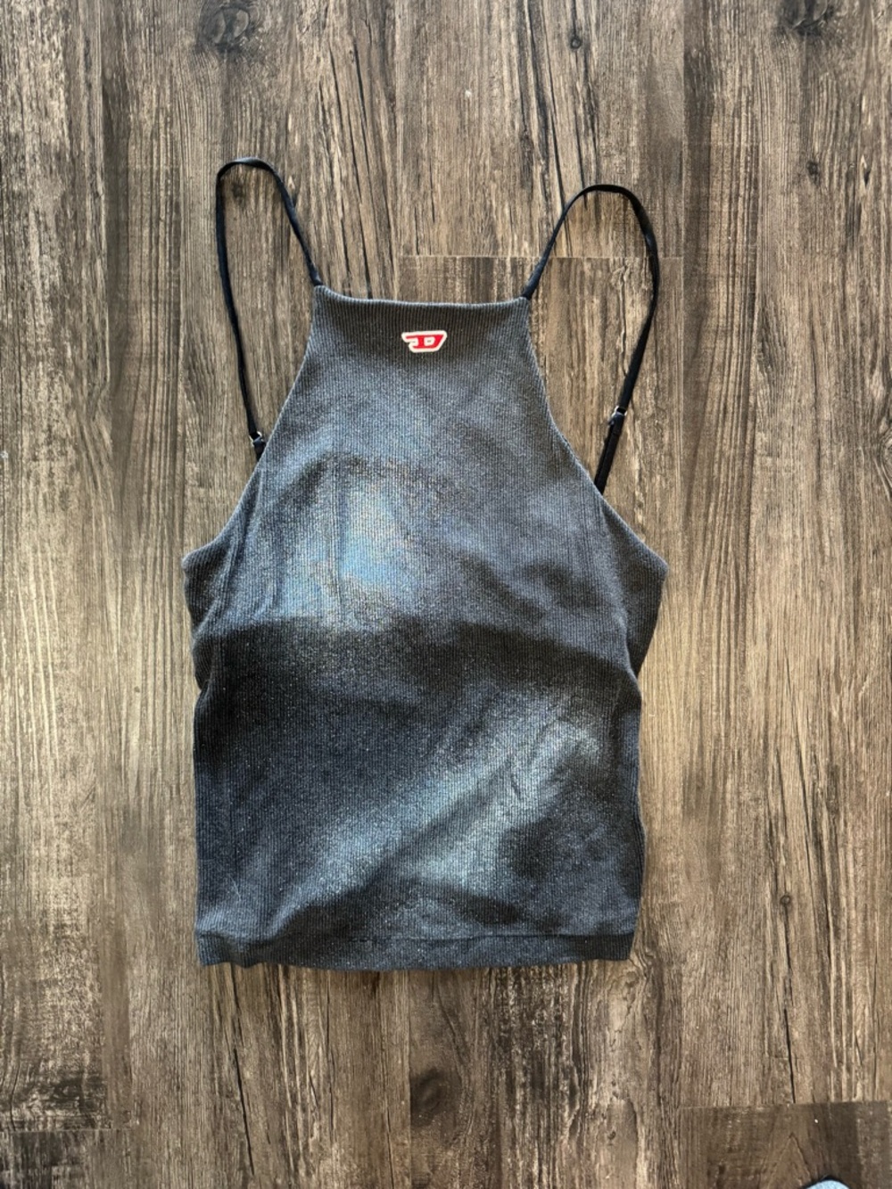 Diesel Black Ribbed Halter Camisole with Red Logo
